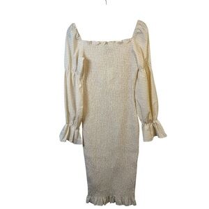 Revolve SNDYS Courtney Midi Dress Cream Ivory Beige Gingham size medium / 10 NWT